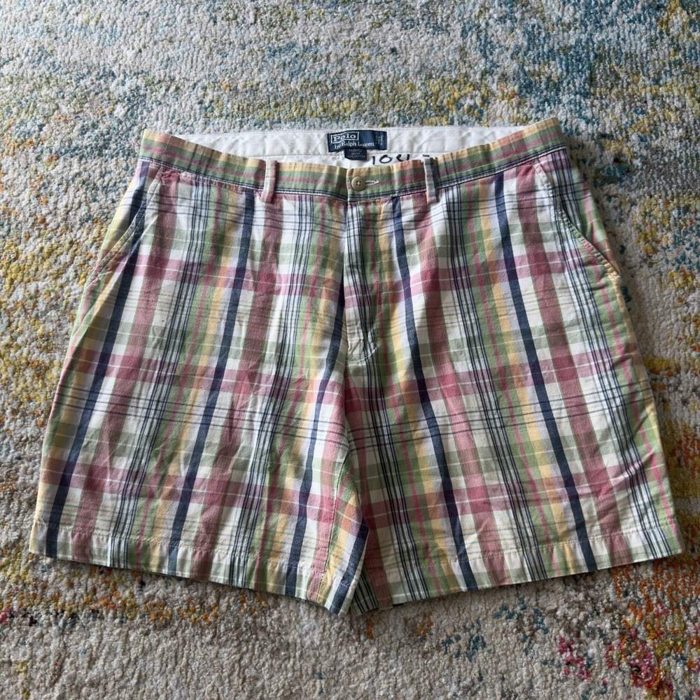 Vintage Polo Ralph Lauren Plaid Prospect Shorts Size 36 Colorful Madras Cotton